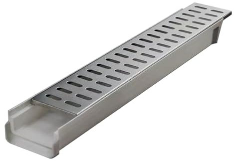 Entwässerungsrinne U-förmiges Grabenentwässerungsset, 60 Cm Lang, Rinnenentwässerungssystem für den Außenbereich mit Metallgitter, Lineare Entwässerungssiebe für Hof, Garage und Deck, Harzrinne(W10cm(