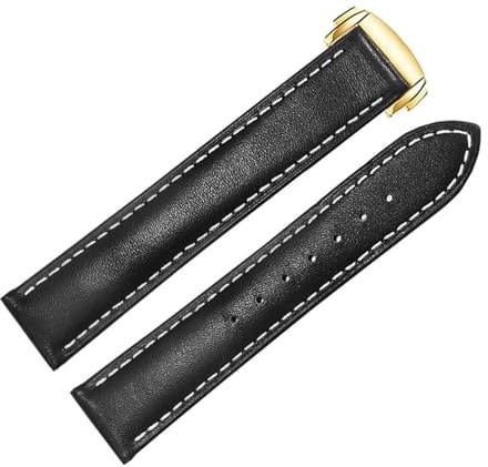 yeziu Echtes Lederarmband für Omega 300/150 Uhrenarmband mit Faltschließe Zubehör Armband(Black A,21mm)