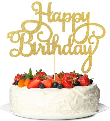 Happy Birthday Cake Topper Personalised Sparkling Cake Decorations Gold Happy Birthday Cake Sign for Celebrating Birthday Anniversary Party