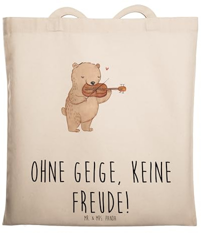 Mr. & Mrs. Panda Beutel Geige Freude - Geschenk, Lernen, Jutetasche, Musiker, Folklore, Orchester, Instrument, Musikinstrument, Musik, Violine, Spielen, Tasche, Stoffbeutel, Einkaufstasche, Tote Bag