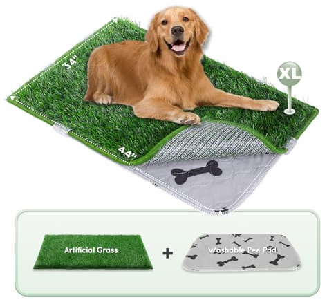 HQ4US 4LEGS Dog Pee Grass with Washable Pee Pads for Dog Litter Box 2 Sets, Extra Large Ultra-Absorbent Artificial Grass Pads for Dogs Potty Grass with Reusable Puppy Pads for Indoor Potty Training