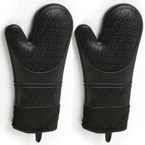 Lot de 2 gants de cuisine professionnels résistants à la chaleur en silicone antidérapants avec doublure intérieure douce