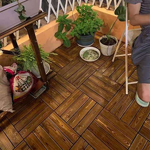 Blocs de Plancher en Bois - 10 Pièces Carreaux de Terrasse Emboîtables en Pin de Camphre pour Balcon, Terrasse et Jardin