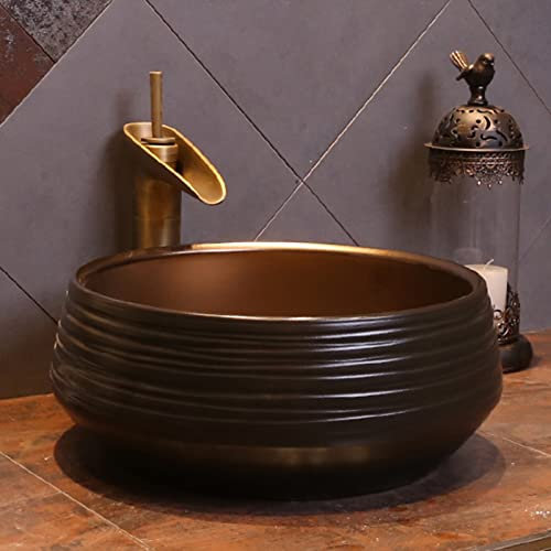 CCYENG Art Sink, Minimalist Style Ceramic Bathroom Vessel Sink Hand Painted Washbasin, Retro Bowl Basin Sink For Household Bathroom Hotel