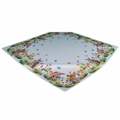texpot Tischdecke 85 x 85 cm mit Druck Hase auf Blumenwiese Ostern Frühling