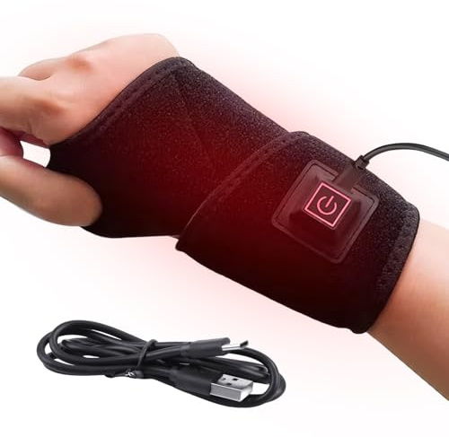 GMHLLES Carpal Tunnel Relief 3-Speed Temperature Hand Massager for Arthritis Red Light Heated Wrist Brace Heat Suitable for Wrists Hands Knees Elbows and Ankles (With Power Cord * 1)