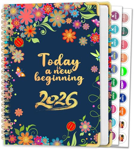 AEYAKA 2026 Planner Kalender – Vecko- & Månadskalender med Hård Omslag 15,8×21,7 cm, Blommönster, Anteckningssidor & Klistermärken, Planeringsbok för Arbete, Studier & Hemmet A267