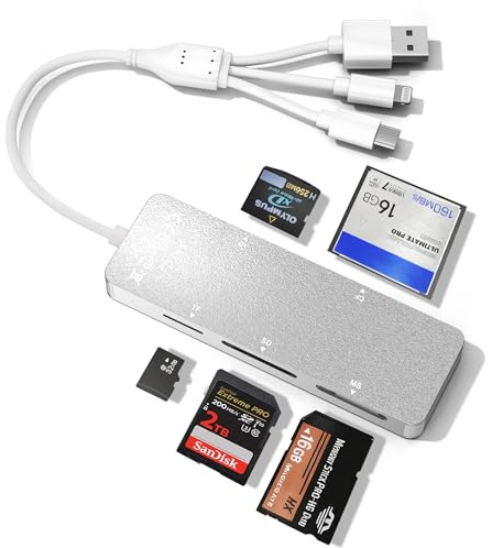 Memory Stick Pro Duo Reader for Lexar/Sony/Fuji - 5in3 Aluminum OTG Adapter for Memory Stick Pro Duo/XD/Compact Flash/SD/Micro SD Cards, Lightning USB C USB A Multi Card Reader for Camera/GoPro/Drone