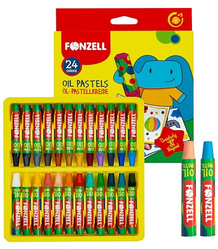 Fonzell Öl-Pastellkreide 24 Farben – Sechskant Ölpastelle für Kinder – Leuchtende & Deckende Farben – Einfach zu Mischen