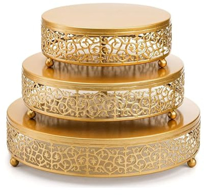 Ynzeyx 3Pcs Tortenständer, Goldener runder Metall Kuchenständer Cupcake Halter für Partys, Keks Dessert Tellerständer Serviertablett für Hochzeiten, Babypartys und Teepartys