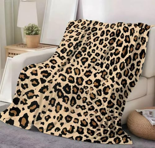 KDFSSIPE Manta De Peluche con Estampado De Leopardo 150x100 Cm- Toque Suave,Manta para Sofá o Cama Toda La Temporad Abrigada y Ligera Manta Estampada De Leopardo-Marrón