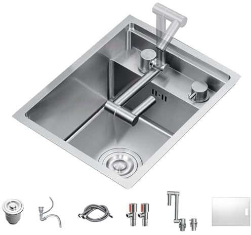 Kompakt diskho i rostfritt stål – dold mini-köksvask med lock och vikbar kran 35 x 45 x 23 cm platsbesparande design för moderna kök