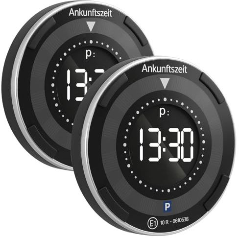 Lescars Disco orario Compatto: Set da 2 Pezzi. e-Park Discs, Omologazione ECE, sensore di Vibrazione (Disco orario con sensore, con impostazione oraria, Visualizza)