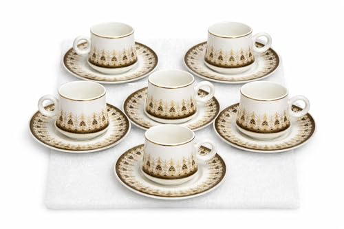 Set med 6 mockakoppar med fat av porslin – 80 ml – 4 färgvarianter – espressokoppset för kaffe och mocka (svart)