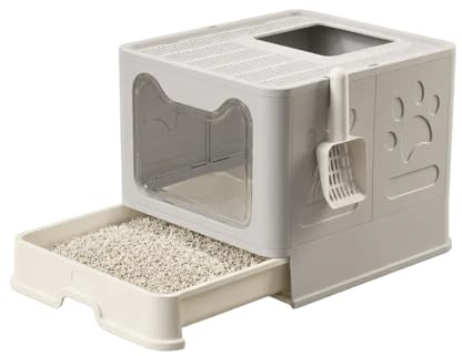 Arenero para Gatos Cerrado con Cajón Extraíble y Doble Entrada – Bandeja Higiénica con Tapa, Puerta Transparente, Entrada Superior con Rejilla Filtrante y Pala Incluida, Anti-Olor, Fácil Limpieza
