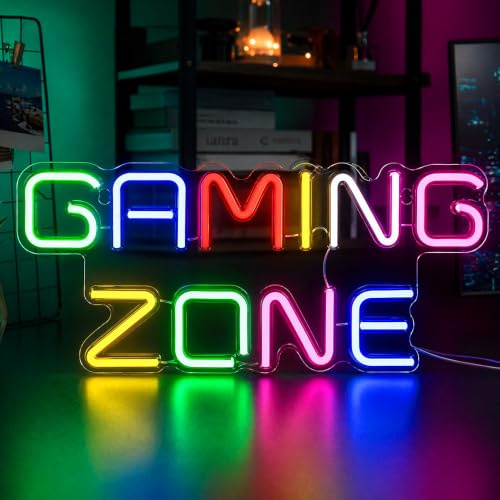 LYPPUL Gaming Zone Neon Schild, LED Gaming Neon Licht mit Schalter, 32x14CM USB Letter LED Neonlicht Gaming, Personalisiert Neon Schild für Gamer, Gaming Room, Wand, Zimmer für Jungen, Männer