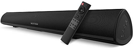 Sound bar, Bestisan Soundbar Wired and Wireless Bluetooth 5.0 Speaker for TV (28 Inches, Optical Cable Included, DSP, Bass Adjustable, Wall Mountable)