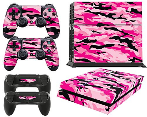 giZmoZ n gadgetZ Set di adesivi in vinile per console PS4 + 2 skin per controller, colore: rosa mimetico