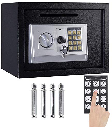 Safe Box with Key, 16L Safety Box Electronic High Security Steel Lock Safes Home Office Digital Money Cash Deposit Jewelry Camera Document Storage Safe Cabinet