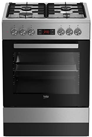 Beko Standherd mit Gaskochfeld 60cm Edelstahl elektro Backofen Grill Umluft Heißluft 3D Kochen Display freistehend eingestellt auf 20mBar NG/G Umrüstdüsen auf 30/50mBar LPG/G liegen bei