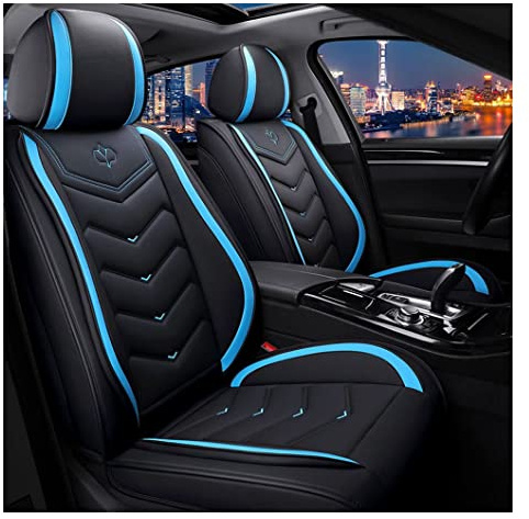 JDWBT Autositzbezüge Set Leder,Autositzschoner Set Universal,Schonbezüge Auto Komplettset 5-Sitze,Sitzbezüge Auto-Schwarz Blau (schwarz blau)