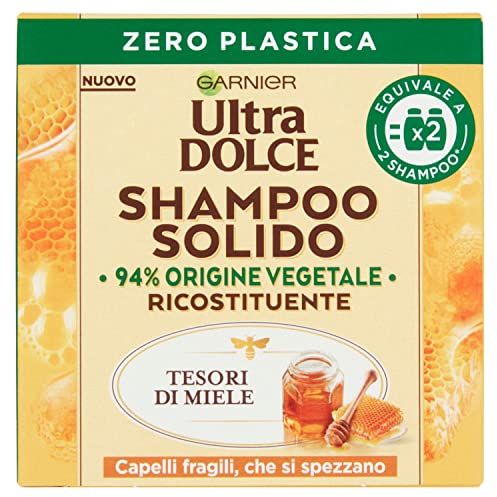 Garnier Ultra Dolce Shampoo Solido Tesori di Miele, Per Capelli Fragili che si Spezzano, Con packaging 100% ecologico plastic-free, 60 gr
