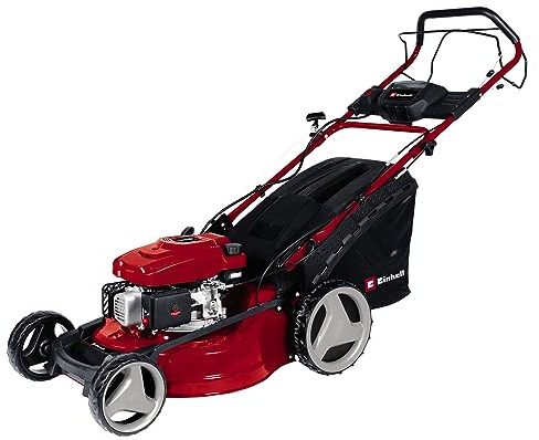 Einhell Benzin-Rasenmäher GC-PM 51/3 S HW-E Li (2.7 kW, 1 Zylinder 4-Takt-Motor, Highwheeler, Startseilzug am Führungsholm, Elektro-Start-Funktion, inkl. 2, 0 Ah Akku und Ladegerät)