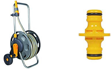 Hozelock 60m Assembled Hose Cart with 50m Hose & Double Male Connector