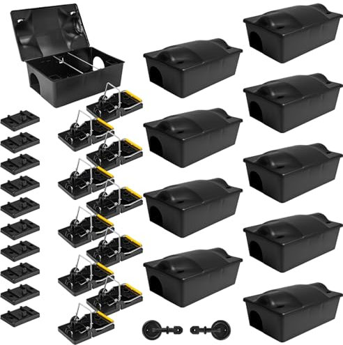 Köderstation Ratten Set Köderbox Box Garten Mausfalle Mäuse mit Schlagfalle Rattenköderbox Rattenköderstation Rattenfalle Kinder- Haustiersicher Petigi, Anzahl:10