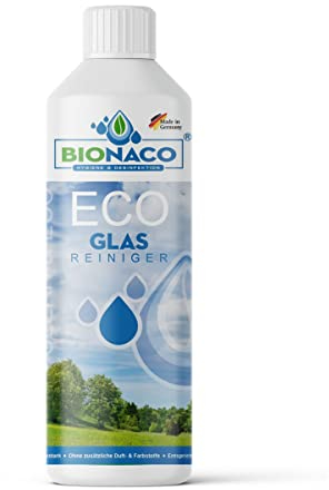 BIONACO ECO Glasreiniger Konzentrat, 1 Liter, starkes Fensterputzmittel für Spiegel & Glas, nachhaltiger Glasreiniger streifenfrei, entspricht höchsten ökologischen Standards, Made in Germany