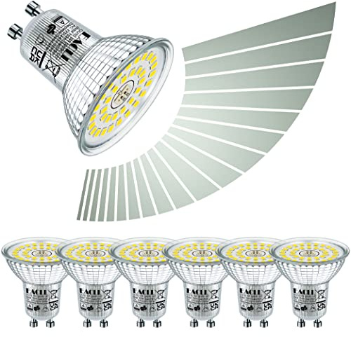 EACLL GU10 LED Tageslichtweiß 6W Stufenlos Dimmbar Leuchtmittel, 6er-Pack, 570 Lumen 5000K Birnen, AC 230V Flimmerfrei Strahler, Abstrahlwinkel 120° Spot Ø50xH53mm, Kontinuierlich Dimmen über Dimmer