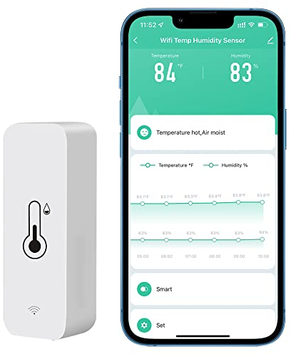 Comboss WiFi-Hygrometer Thermometer-Sensor, kabelloser Temperatur- und Feuchtigkeitssensor für den Innen- und Außenbereich mit Remote-App-Benachrichtigungsalarm, Arbeit mit der Tuya-App (1-Pack)