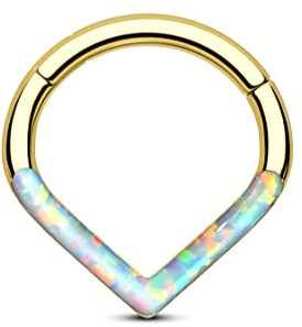 CM Crareesi Mania V-Form Septum Piercing Ring Gold 16G Opal Daith Piercing Schmuck 316L Chirurgenstahl Hoop Ohrringe Nasenringe Septum Creolen Daith Helix Conch Piercing Schmuck