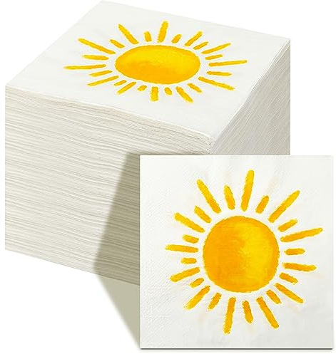 Yeaqee 100 Pieces Sun Party Napkins Sunshine Napkins First Trip Around the Sun Napkin for Sun Theme Party Favors Disposable Luncheon Napkins for Boho Birthday Party Wedding Supplies