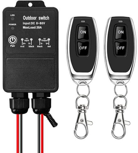 DieseRC Waterproof Wireless Remote Control DC 8V-80V 30A Radio Control Switch Outdoor Remote Switch for Wet Location Outdoor Yard Light Water Pump Farm Irrigation Roof Garden Fan Lamp Garage Warehouse