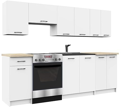 AKORD | KüchenmöbelSet 2.4m | Küche Komplett | Kitchen Cabinet Set | Küchenschränke | Standschränke | Hängeschränke | Schubladen | Untertischschrank | Weiß