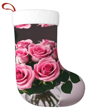 FRGMNT Weihnachtsstrümpfe mit rosa Rosen, personalisierbar, zum Aufhängen am Kamin und als Urlaubsdekoration