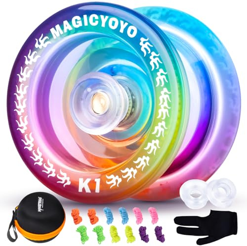 YOSTAR Jojo K1 Responsive para Niños - Yoyo Profesional de Cristal con Retorno Automático para Principiantes - Incluye 12 Cuerdas, Funda y Guante