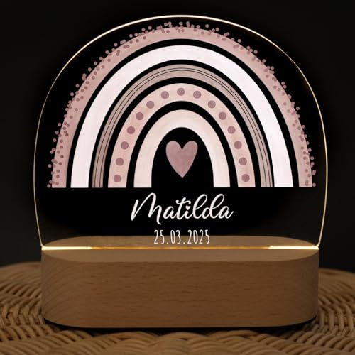 wunderwunsch® - Personalisiertes Nachtlicht für Babys - Individuelle Nachttischlampe für Kinder - Personalisierte Geschenke Kinder - Babygeschenk - Geschenk zur Geburt (rosa)