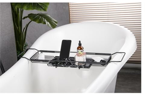 ZGSYH Badewannentablett Für Badewanne,Edelstahl Badewannenablage Ausziehbar 68cm~90cm,Badewannenablage Einziehbarer Wannenablage mit Marmor Für Wein,Tasse (Farbe : A1)