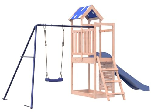 vidaXL Spielturm, Klettergerüst mit Dach Schaukel Leiter Rutsche, Kinder Kletterturm Spiel-Zubehör für Garten, Holz Spielplatz Spielhaus, Massivholz Douglasie