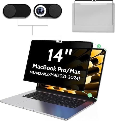 Privacy Screen for MacBook Pro 14 Inch M1/M2/M3(2021-2023)-A2918 A2992 A2442 A2779,Anti Blue Light Glare Filter Removable Computer Protector,Bubble-Free Monitor Shield Laptop Film With Camera Cover