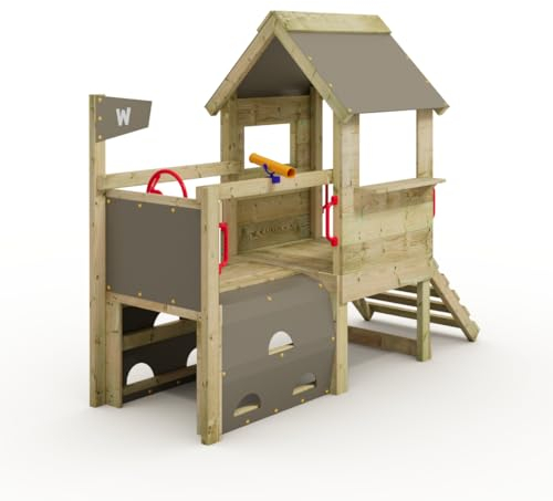 Wickey My First Playtower 1 Kleinkind Spielturm, Klettergerüst, Garten Spielgerät für Kinder aus impregniertem Massivholz mit Grauer Plane
