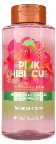 Tree Hut Pink Hibiscus Foaming Gel Wash, Hydrating & Moisturizing Body Wash with Shea Butter & Nourishing Essential Oils, Daily Cleanser for Soft Smooth Skin, 18 fl oz