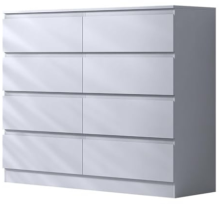 FWStyle White 8 Drawer Chest of Drawers Bedroom Storage Cabinet 99cm