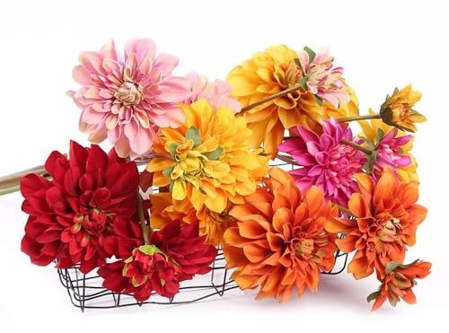 BQEE Künstliche Dahlien-Seidenblumen mit 3 Köpfen, 70 cm langer Stiel, 3 realistische Hochzeitssträuße, Dekorationen (orange)