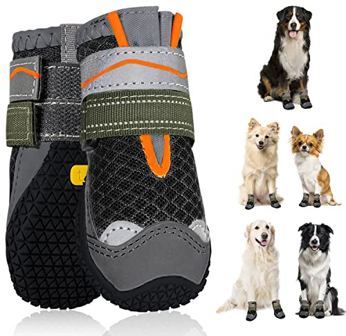 SlowTon Hundeschuhe Pfotenschutz, 2 Stück atmungsaktive Hunde Schuhe Outdoor mit Rutschfester Sohle, verstellbarem reflektierendem Klettverschluss Hundestiefel für kleine, mittlere und große Hunde