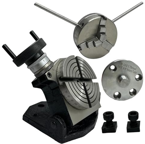 MachEl Precision 4/100mm Tilting Milling Rotary Table with 65mm 3-Jaw Self-Centering Chuck, Back Plate, and T-Nut Fixing Kit