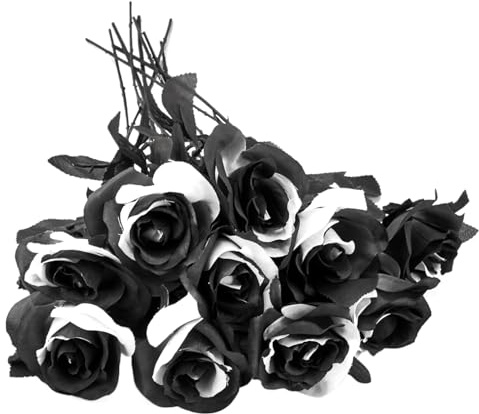Yeory Künstliche Rosen 10pcs Halloween Rosen lebensee Schwarze und weiße Rosen 14.6 '' lang anhaltende künstliche Blumen mit Stielen Gothic Seidenblumen Herzstück Halloween Dekorationen Stil 1