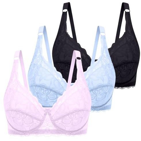 XCXC 3er Pack Damen BHS ohne Bügel Push Up Spitzen-BH Frauen Sexy Klassische-BH mit verstellbarem Träger Weich Bequemer Bra Set für Alltag